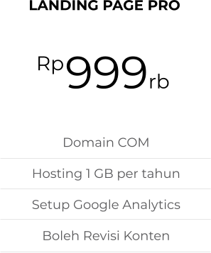LANDING PAGE PRO 999rb Rp Domain COM Hosting 1 GB per tahun Setup Google Analytics Boleh Revisi Konten